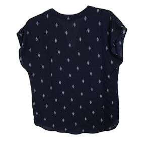 Paper Moon Women's Navy Print Semi Sheer Cap Sleeve Tunic Top Pocket Dressy  SP